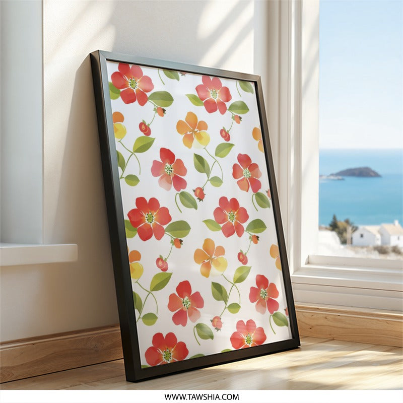 Floral Wall Art Print, Botanical Wall Decor, Red and Yellow Flowers, Floral Home Decor, Flower Pattern, Wall Decor Art Print, Wall Art - Tawshia