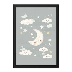 Sleepy Moon Wall Art, Nursery Decor, Starry Night Print, Baby Room Art, Kids Wall Decor, Dreamy Cloud Art, Cute Wall Art, Moon and Stars Art - Tawshia