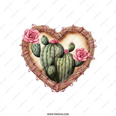 Cactus Heart Pillow, Flower Pillow, Southwestern Decor, Botanical Pillow, Desert Pillow, Nature Pillow, Floral Cactus Pillow - Tawshia