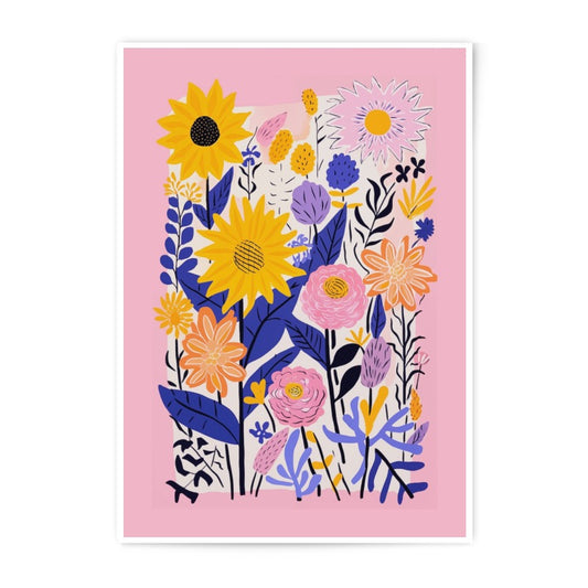 Floral Photographic Print, Sunflower Art Print, Pink Flower Poster, Colorful Botanical Wall Art, Flower Market Print, Home Decor Photo Print - Tawshia