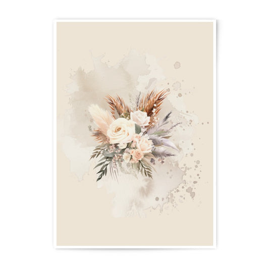 Beige Floral Photographic Prints, Boho Wall Art, Rose Flower Bouquet, Home Decor, Neutral Colors, Watercolor Art Prints - Tawshia