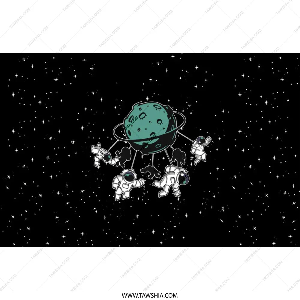 Astronauts Floating Around Planet Illustration product